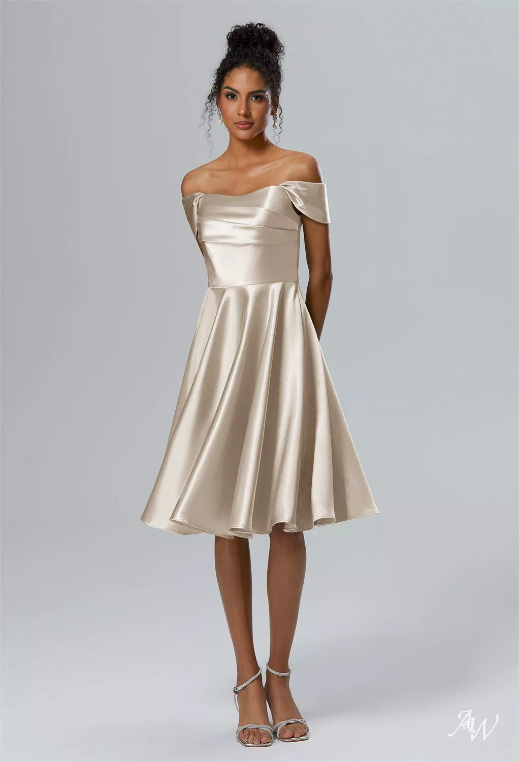 AW Yasmin Dress, Dark Navy Crystal Satin Satin Charmeuse Knee